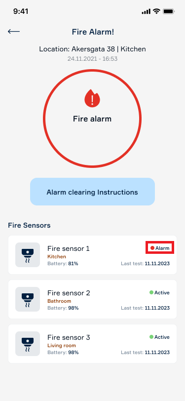 Alarm details – which detector triggered the alarm